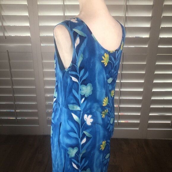 Vtg 90s JAMS WORLD Blue Floral Blutrellis Midi Dress XS Pockets Beach Resort - Picture 10 of 12